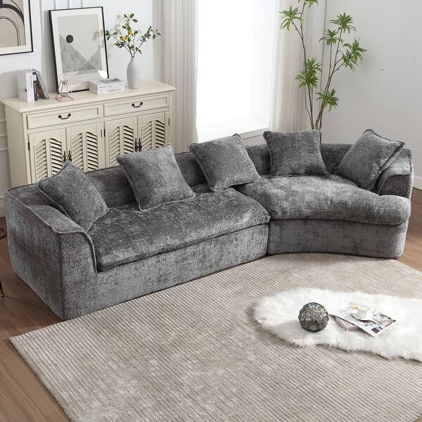 Boucle Upholstered Oversized 3 Seater Comfy Sofa Unique Double Seat and Corner Construction for Apartment