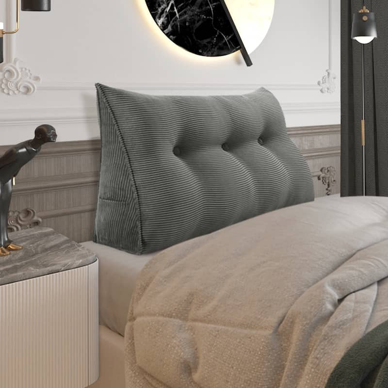 WOWMAX Large Reading Wedge Headboard Pillow for Bed Rest Back Support - Twin - Cotton Grey