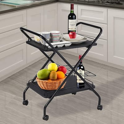 2-Tier Multi-Functional Storage Rack Rolling Utility Cart with Wheels