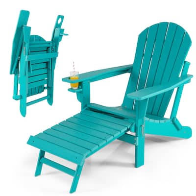 Costway Patio Folding Adirondack Chair HDPE All-Weather Pull-Out - 30''x 53''x 36.5''