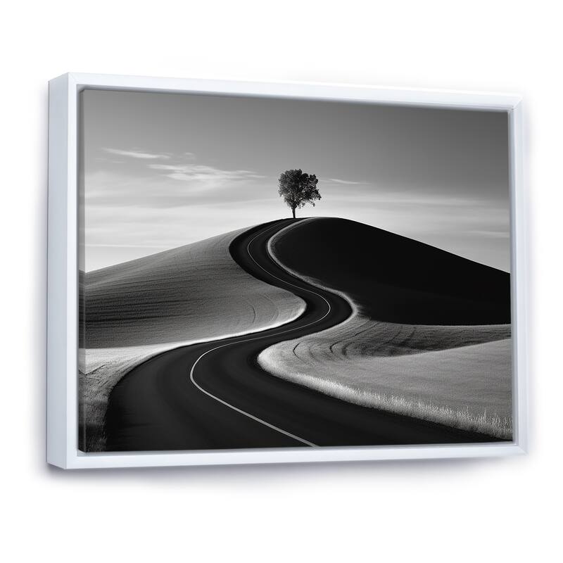 Designart "Black And White Road Photography II" Road Framed Canvas Art Print