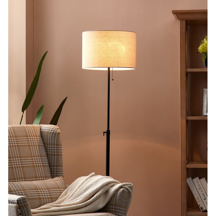 KAWOTI 65in Modern Adjustable Metal LED Floor Lamp with Fabric Shade - Balck