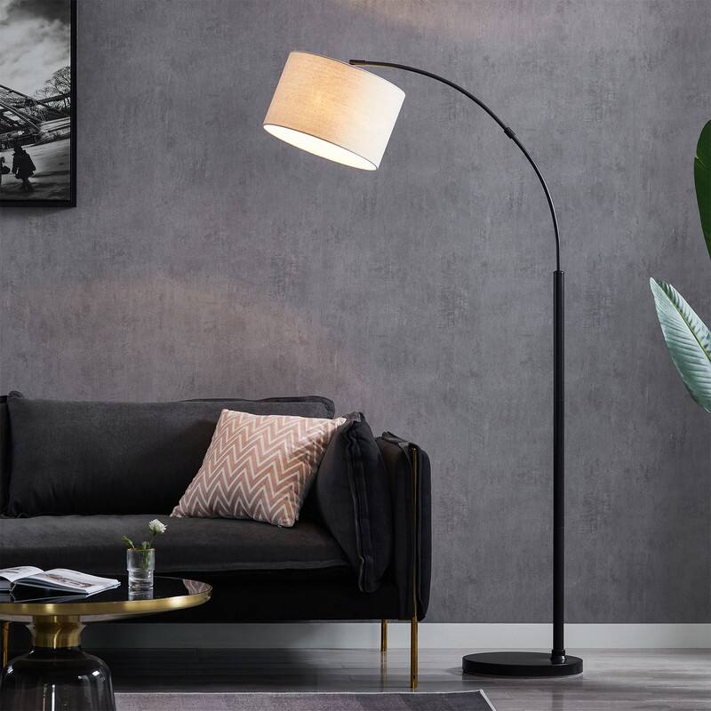 KAWOTI 70" Arched Floor Lamp with Beige Fabric Lamp Shade - Bronze