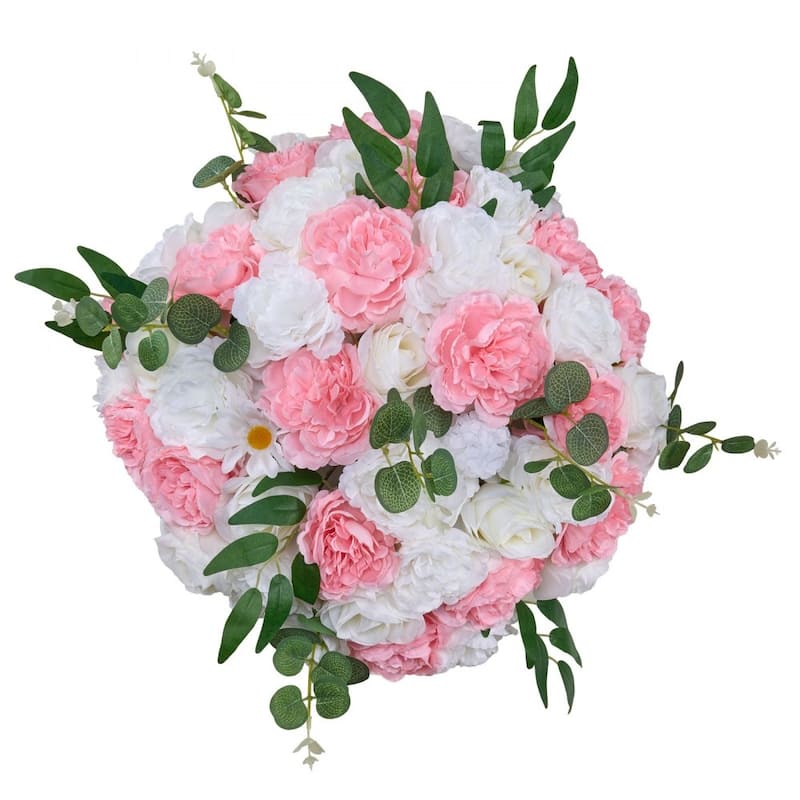 White Pink Silk Rose Flower Balls Set of 10 with Base for Weddings - 17.7 x 17.7 x 10.6 inch