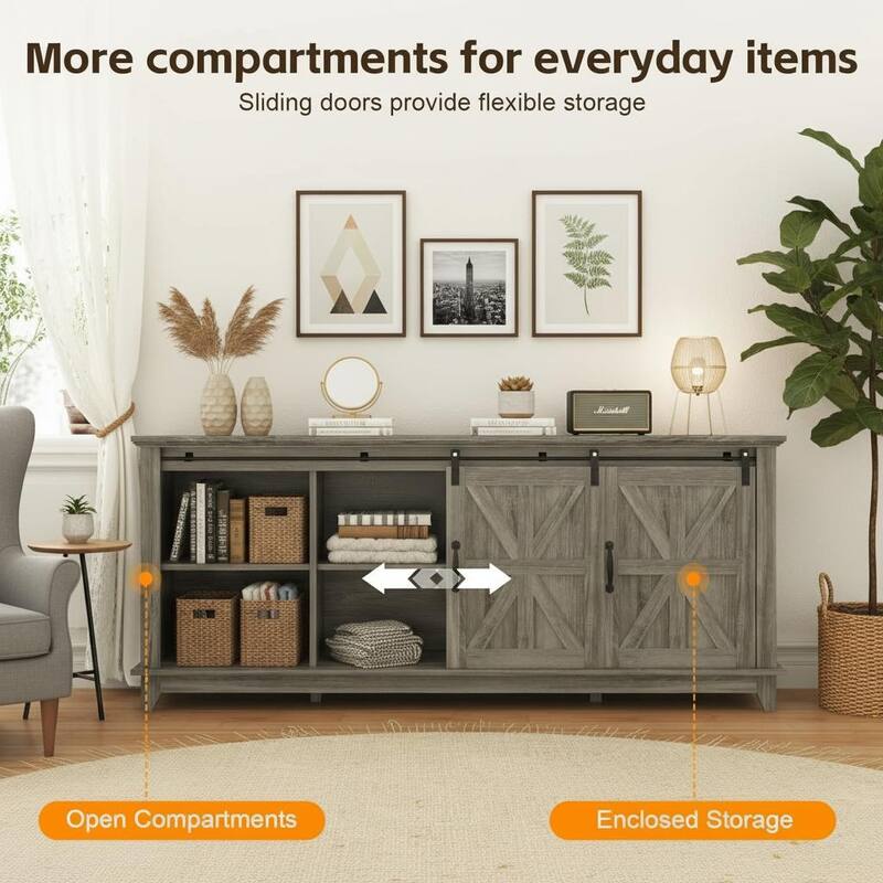 TV Stand with Two Barn Doors and Storage Cabinets