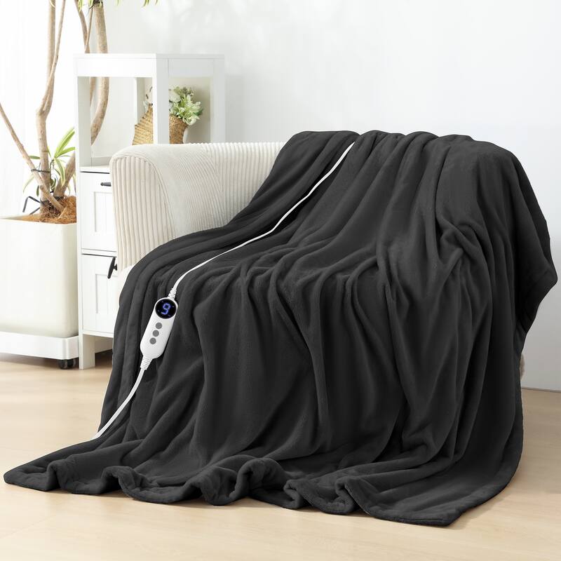 Reversible Flannel Electric Blanket, Heated Throw, Temperature and Timing Functions of a Controller