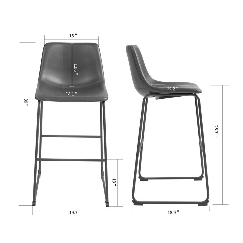 Set of 2 Adan Iron Frame Black Faux Leather Bar Stool