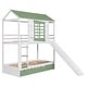preview thumbnail 14 of 13, Wood Twin over Twin Size House Bunk Bed with Convertible Slide and Trundle, Bunk Bed Frame w/Slats Support, Pitched Roof, Window
