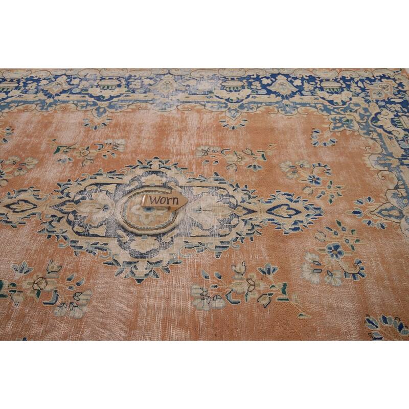 Distressed Kerman Vintage Persian Area Rug Handmade Wool Carpet - 6'4" x 8'11"