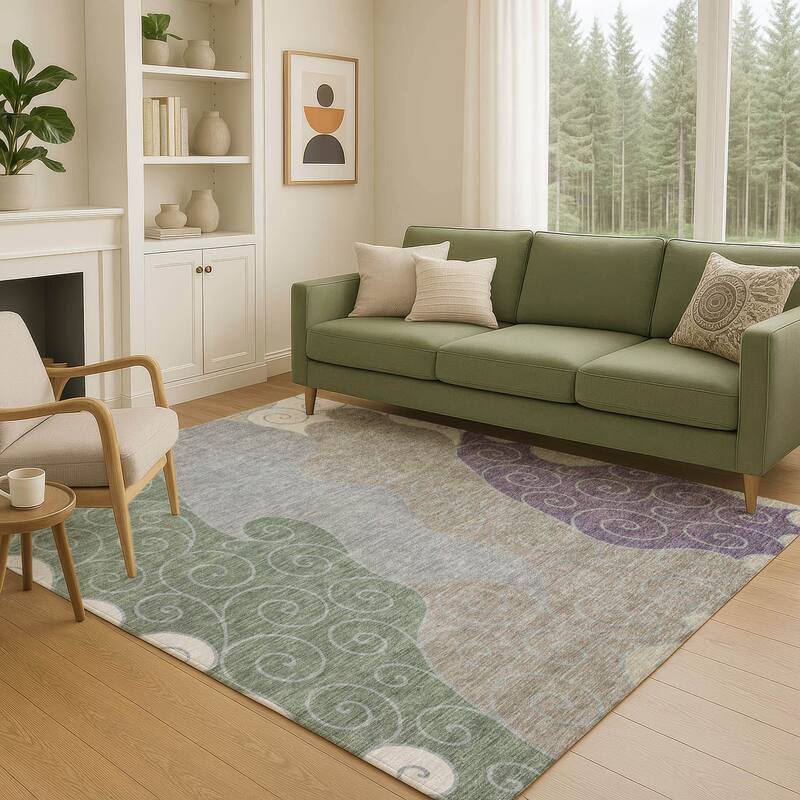 Machine Washable Indoor/ Outdoor Swirly Chantille Rug