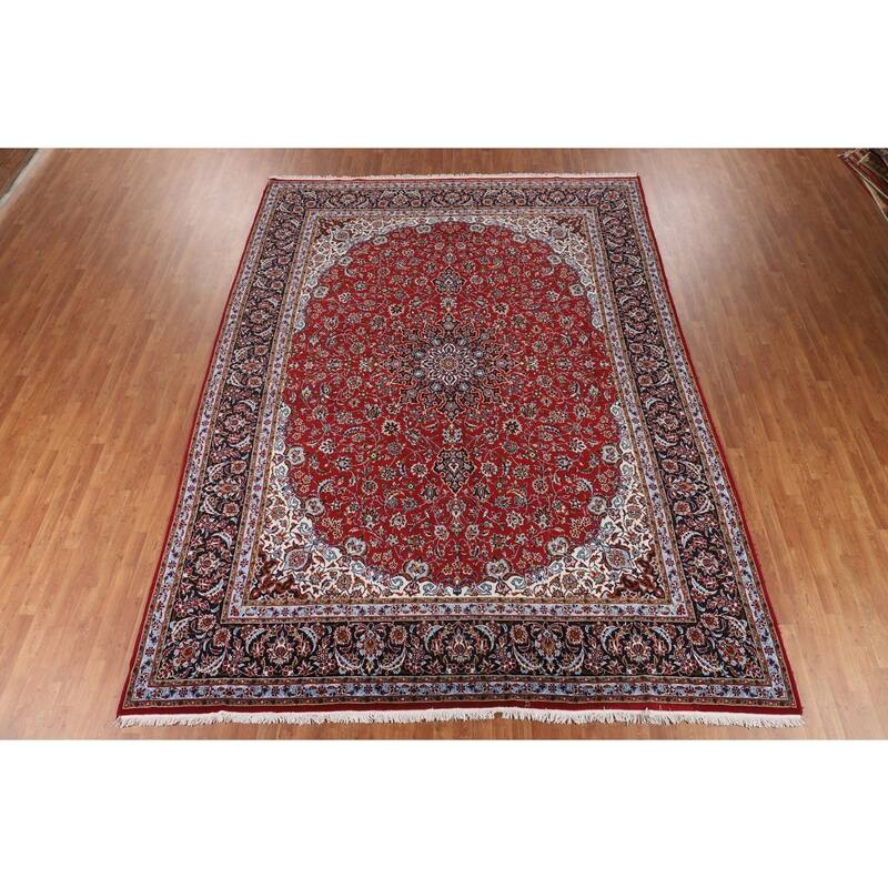 Red Floral Kashan Turkish Area Rug Home Decor Machine-Made Carpet - 9'9" x 13'4"