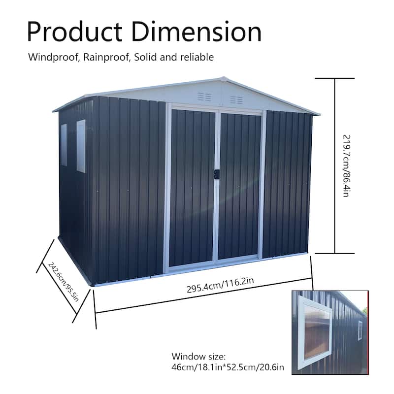 10FTx8FT Garden Shed with Lockable Door