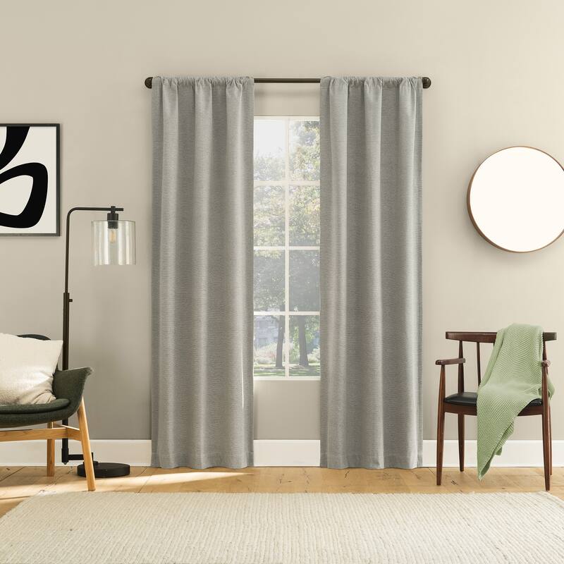 Sun Zero Prescott 2-Piece Herringbone Magnetic Closure Total Blackout Rod Pocket Curtain Panel Pair - 74" x 84" - Sage Green