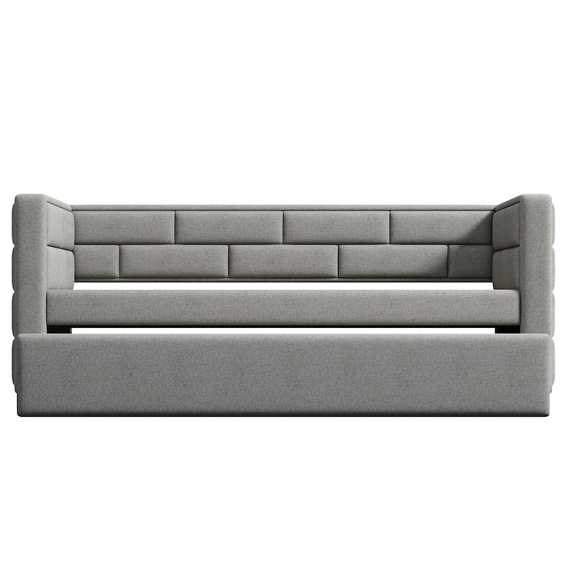 Roomfitters Twin Size Upholstered Daybed with Trundle and Padded Backrest, Gray