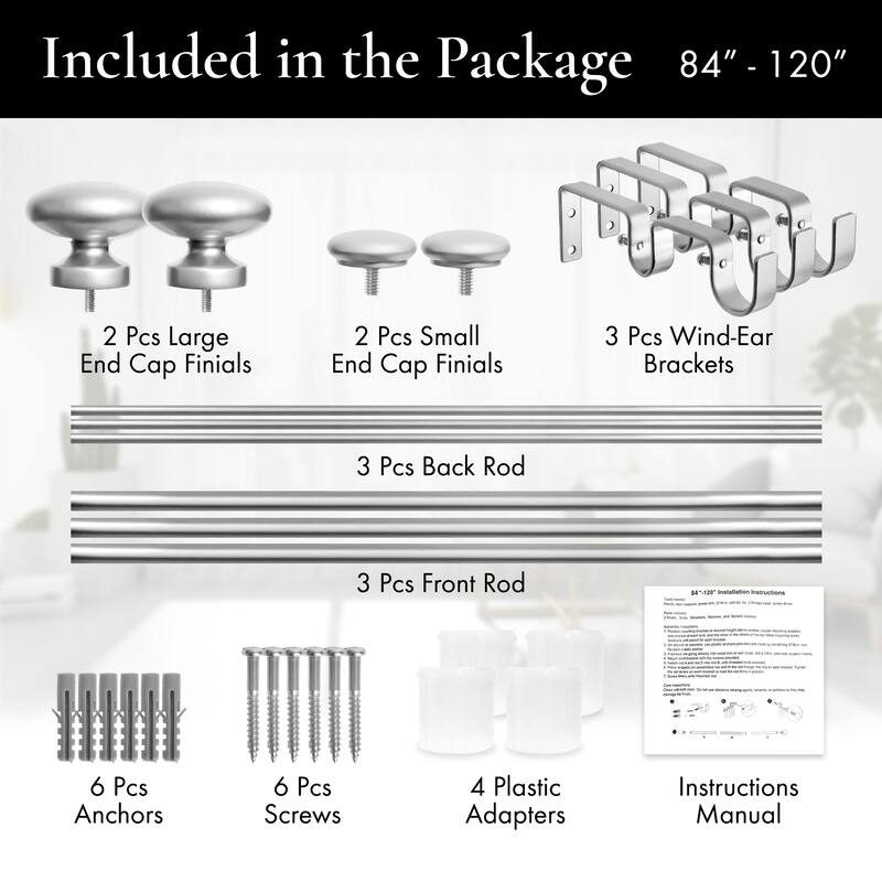 Meriville 1-Inch Diameter Prima Telescoping Double Window Treatment Curtain Rod
