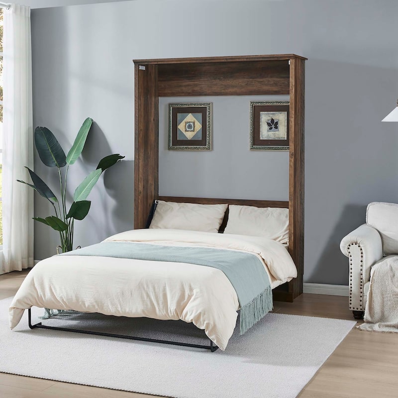 Full Size Murphy Wall Bed Cabinet Space-Saving Bed for Guest Room