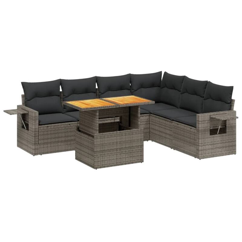vidaXL Patio Sofa Set with Cushions Table and Lounge Sofas 7 Piece Poly Rattan - 21.7 x 39.4 x 28.7
