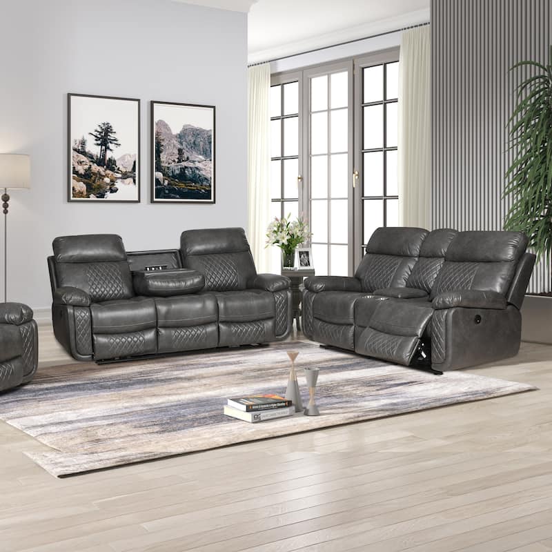 Contemporary Multi Piece Faux Leather Upholstered Living Room Sofa Set - Grey - 2 Piece