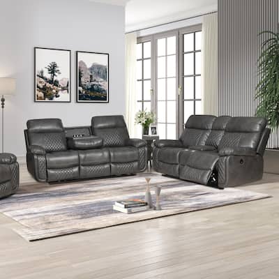 Contemporary Multi Piece Faux Leather Upholstered Living Room Sofa Set