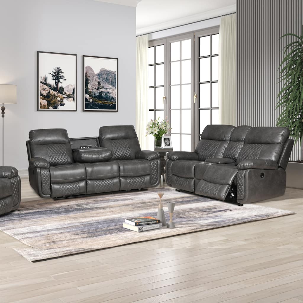 Contemporary Multi Piece Faux Leather Upholstered Living Room Sofa Set