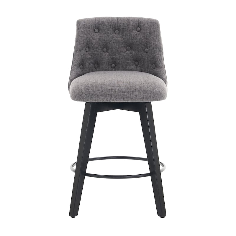 25" Swivel Bar Stools Set of 2-Modern Counter Height Stools with Linen Upholstery&Button Tufted Back, Solid Wood Frame Barstools