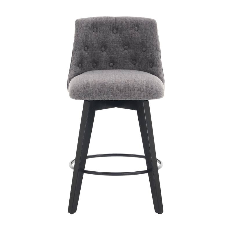 25in Swivel Bar Stools Set of 2 Counter Height Linen Upholstered Button Tufted Solid Wood Kitchen Island Breakfast Bar