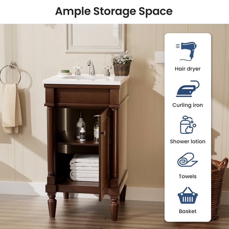 19-Inch Vintage Solid Wood Bathroom Vanity with Sink – Compact Design for Small Spaces