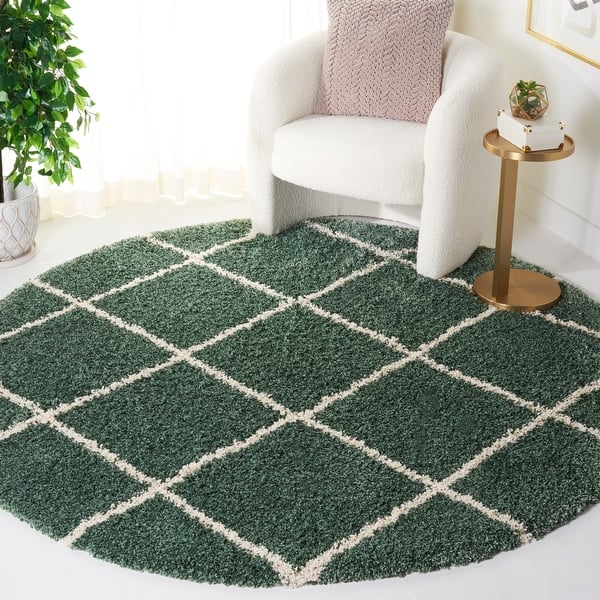 slide 2 of 163, SAFAVIEH Hudson Shag Estella Diamond Trellis 2-inch Thick Rug 4' Round - Green/Ivory
