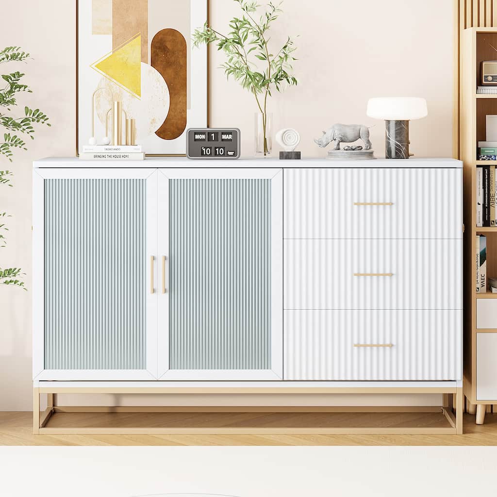Queen Size Murphy Bed with Frosted Glass Doors and Gold Metal Legs