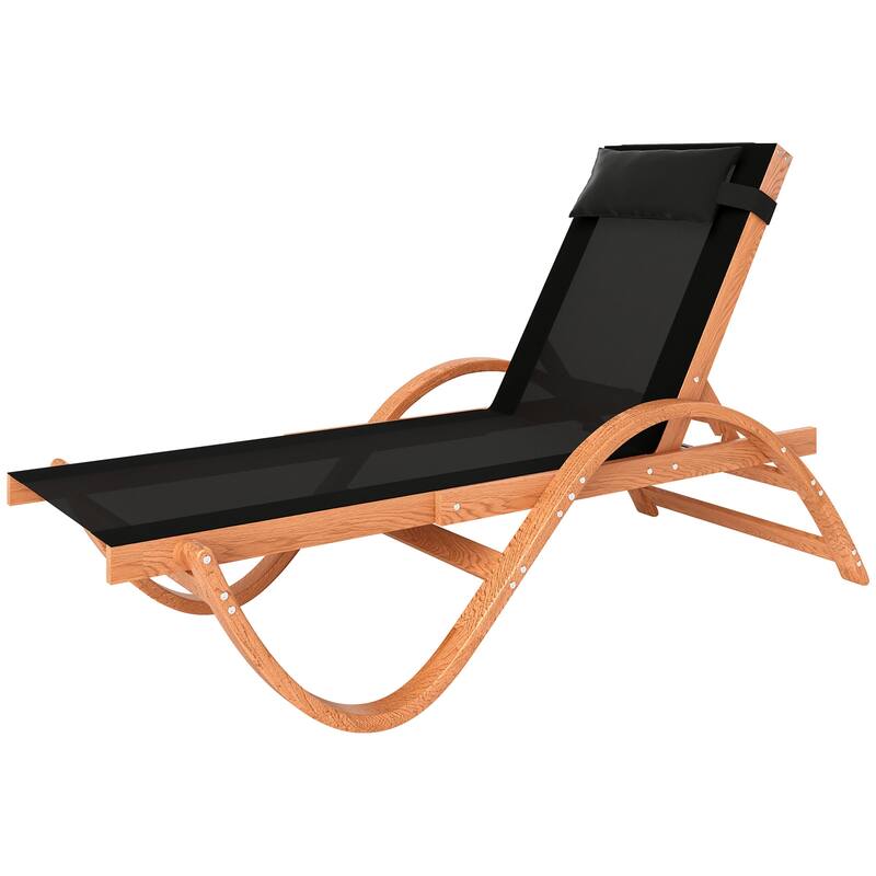 Outdoor Lounge Chair Larch Wood Frame Breathable Mesh Adjustable Backrest Garden Patio Deck Chair - 29.1" W x 72" D x 35.8" H - Brown