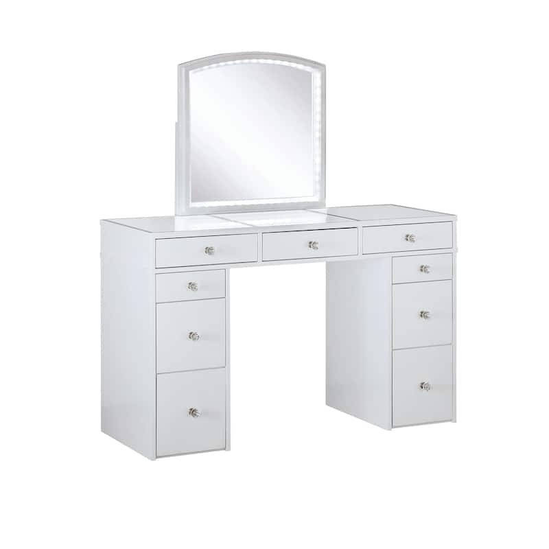 Furniture of America Cork Transitional White Wood 9-Drawer 3-Piece Makeup Vanity Set