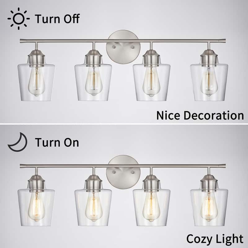KAWOTI 4-Light Dimmable Metal Bathroom Vanity Light with Glass Shade