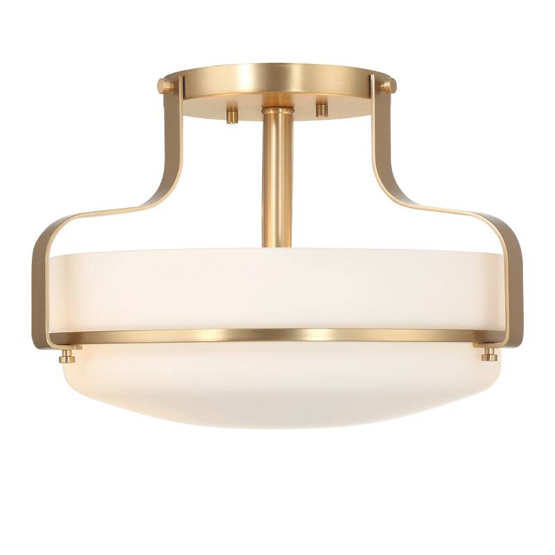 Allegra Etched Opal Glass and Metal Semi-Flush Mount Ceiling Light - 13.5"L x 13.5"W x 9.3"H