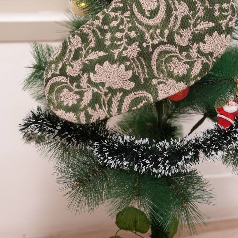 Fabdivine 16x6.5 Inches Hand Floral Block Print Christmas Stockings Tassle and Loop Perfect for Gift - 16"X6.5"