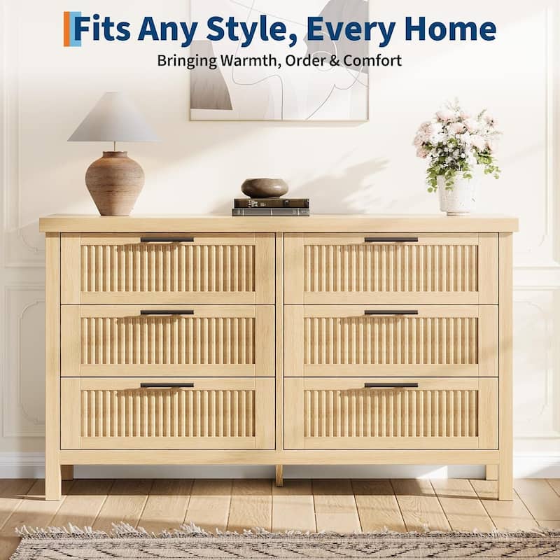 Modern Fluted Dresser with 6 Storage Drawers, Organizer Cabinet for Living Room, Bedroom