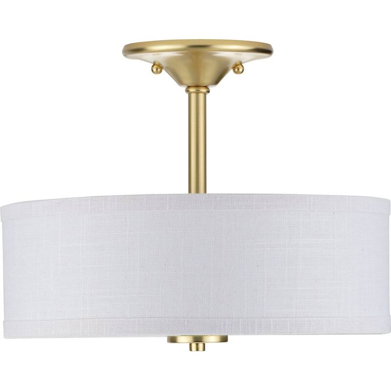 Inspire Collection Two-Light Satin Brass Summer Linen Shade New Traditional Semi-Flush Light - 13 in x 13 in x 10.125 in - 13 in x 13 in x 10.125 in