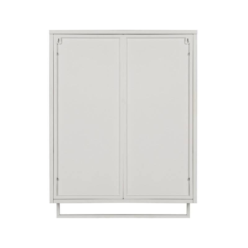 Modern Wall Cabinet With Double Glass Door Open Shelves Towel Racks Wall Mounted Design - 1