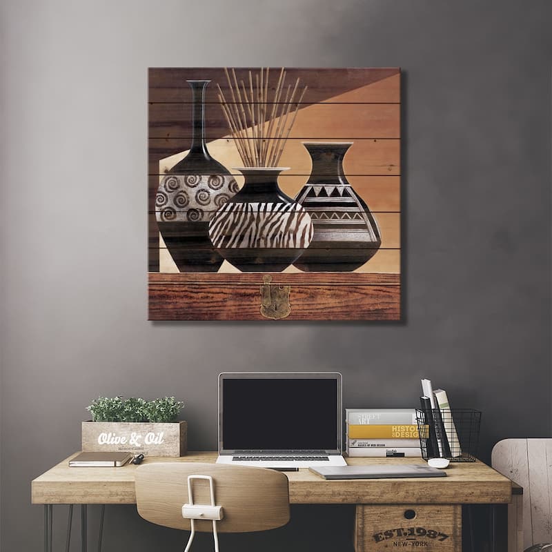 Patterns In Ebony I Print On Wood by Keith Mallett - Multi-Color