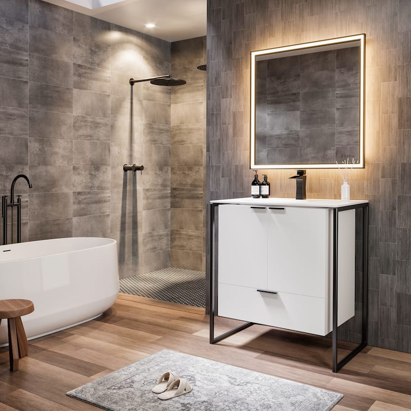 Eviva Onyx Wall Mount Bath Vanity with Solid Surface Top