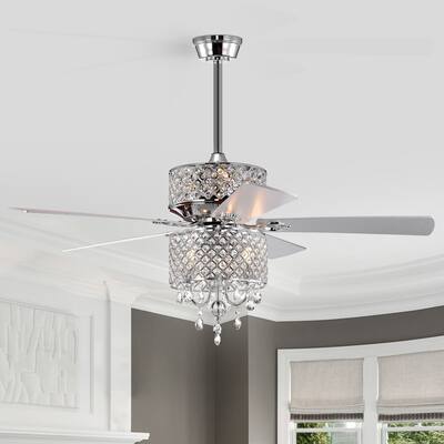 Marya Chrome 52 inch Ceiling Fan with Crystal Drums Light Kit