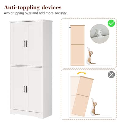 70'' Tall Kitchen Pantry Cabinet, Freestanding Storage Cabinet with 4 Doors and Adjustable Shelves