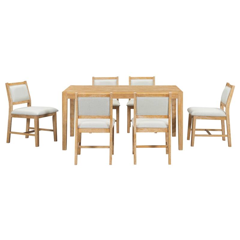 7-Piece, Retro Dining Table Set with Rectangular Wood Dining Table Set and 6 Chairs, for Dining Room and Kitchen, Natural