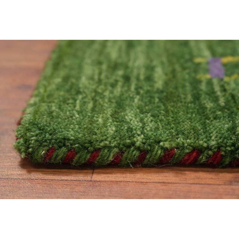 Hand Knotted Oriental 100% Wool Carpet Tribal Animal Pictorial Green Gabbeh Area Rug - 4' 0'' X 2' 2''
