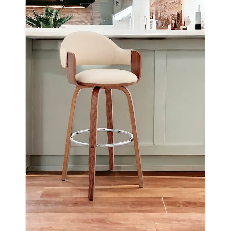 HomeRoots 30" Cream and Brown Fabric Low Back Bar Height Swivel Bar Chair - Bar Height - Single - Cream
