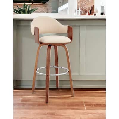HomeRoots 30" Cream and Brown Fabric Low Back Bar Height Swivel Bar Chair