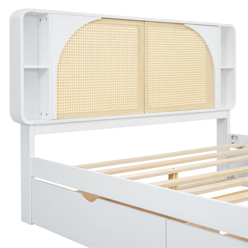 Queen Size Rattan Bed with Drawers and Trundle
