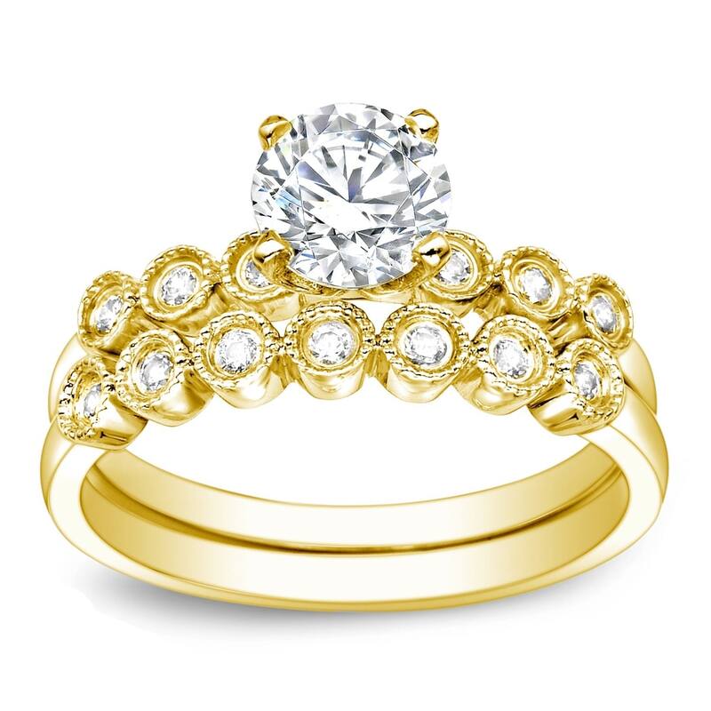 Auriya 14k Gold 1ctw Vintage Round Diamond Engagement Ring Set
