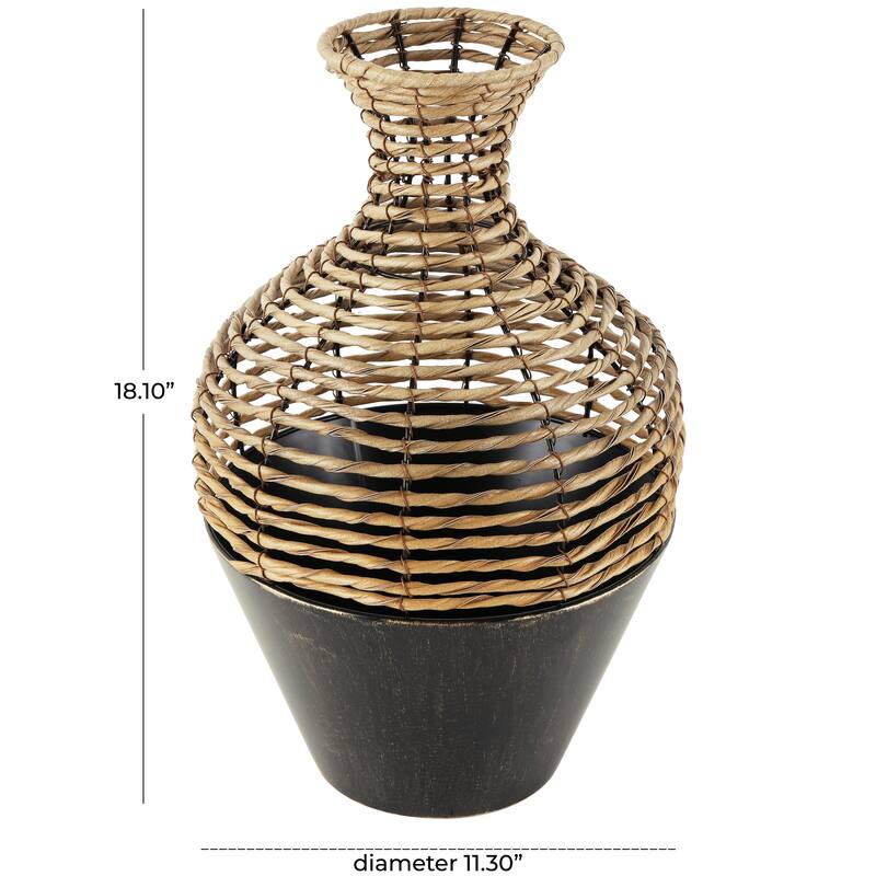 Bronze Plastic Rattan Handmade Twisted Decorative Vase with Open Frame Design and Bronze Metal Base