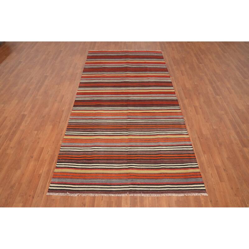 Hand Woven Oriental 100% Wool Carpet Southwestern Geometric Multi-Colored Kilim Area Rug - 10' 1'' X 5' 0''