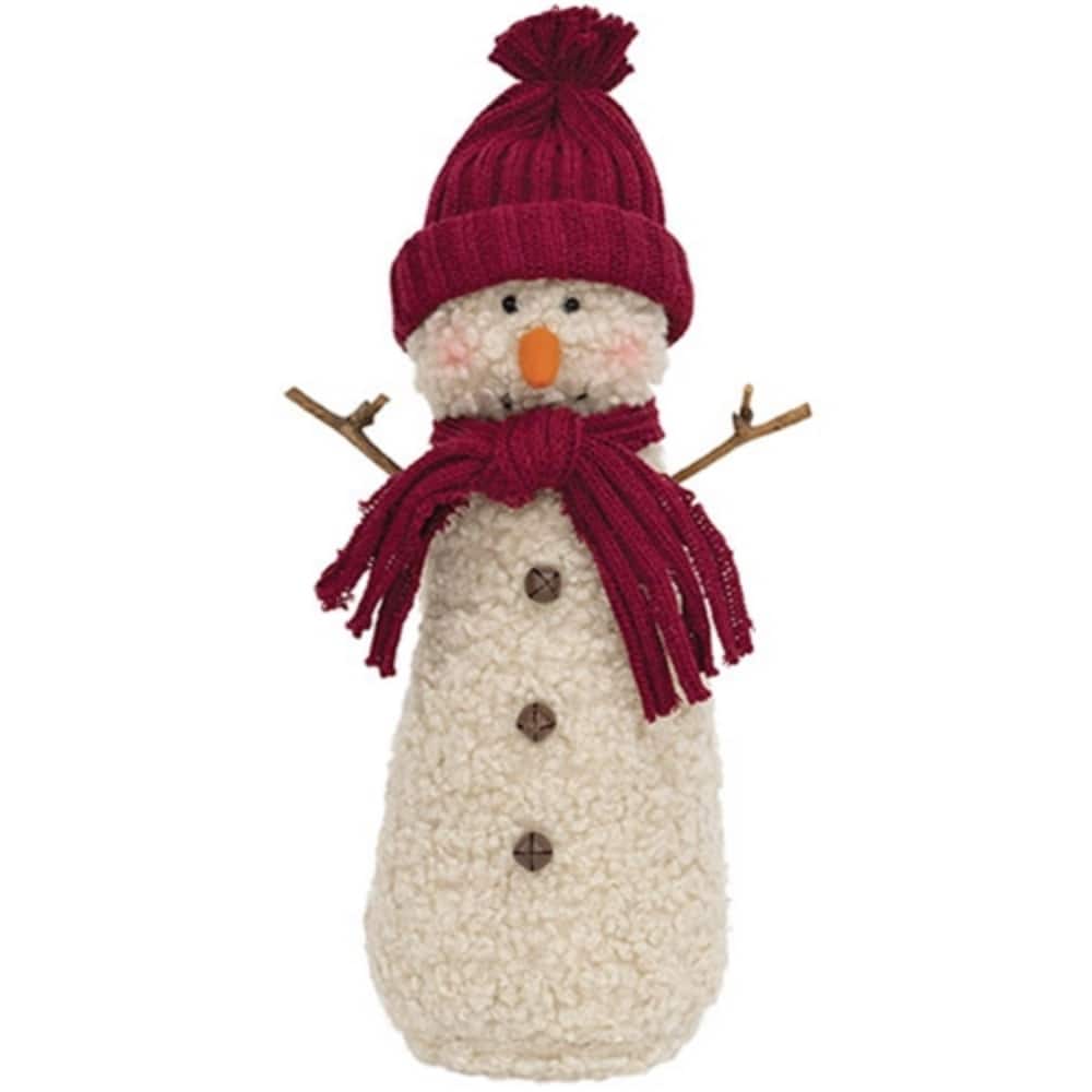 Stuffed Standing Jingle Bell Snowman w/Burgundy Hat & Scarf - 14"H - Multi